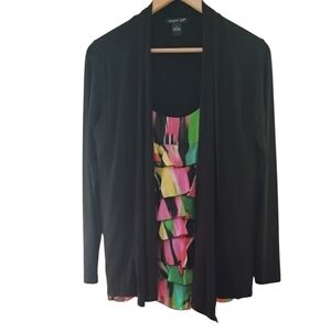August Silk Light Cardigan Black with colorful Attached Tank Size S